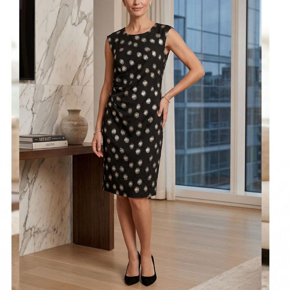 New Ronni Nicole Black & Silver Polka Dot Sleeveless Sheath Dress